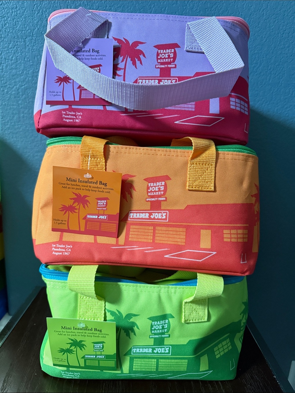 Trader Joe's Summer 2026 Mini Insulated Bags - Pink, Orange, Green (3) NWT